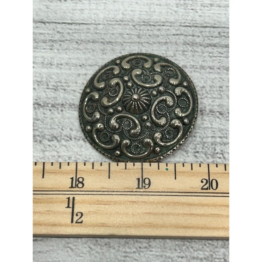 Vintage Itay 925 Sterling Silver Ornate Scrollwork Sunburst Round Brooch Pin‎